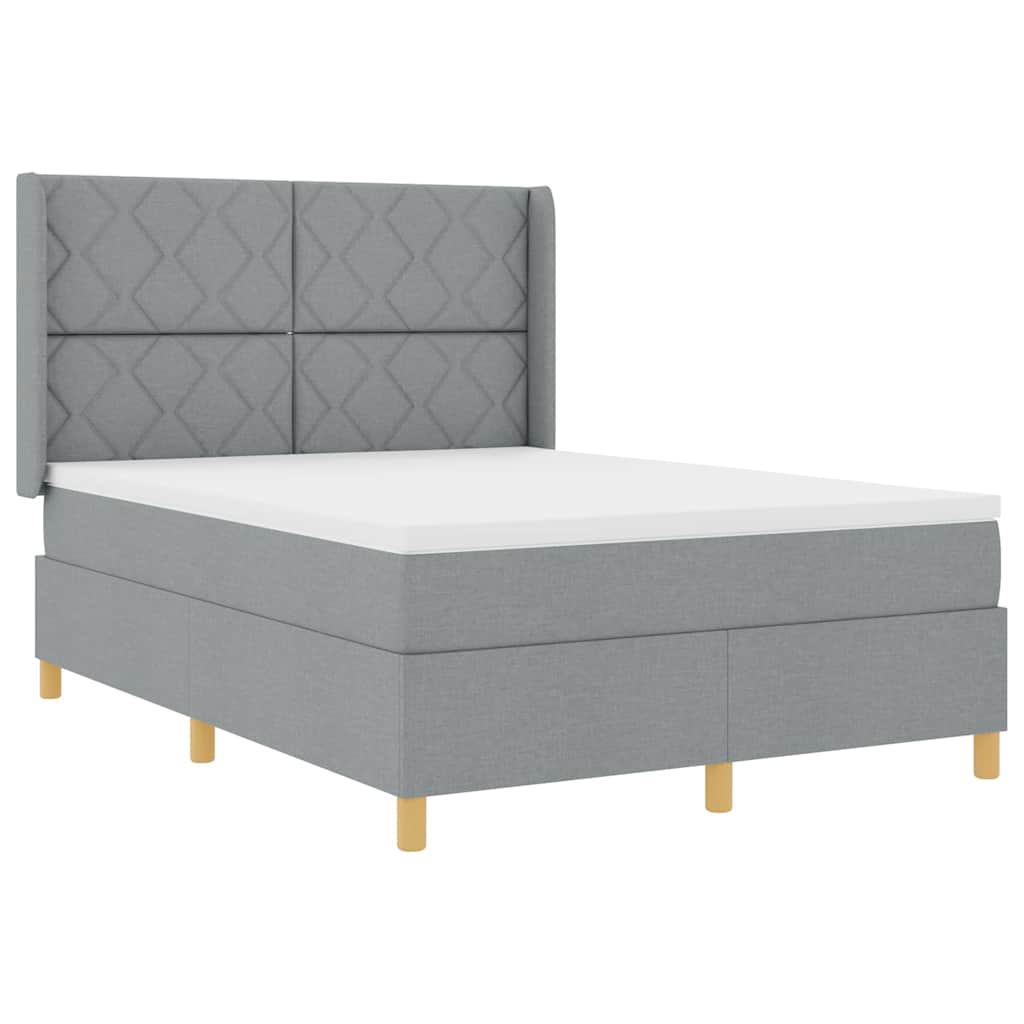 Box spring seng med LED-lysstrimler Lysegrå 140 x 190 cm Stof