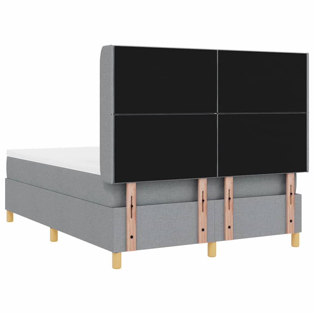 Box spring seng med LED-lysstrimler Lysegrå 140 x 200 cm Stof