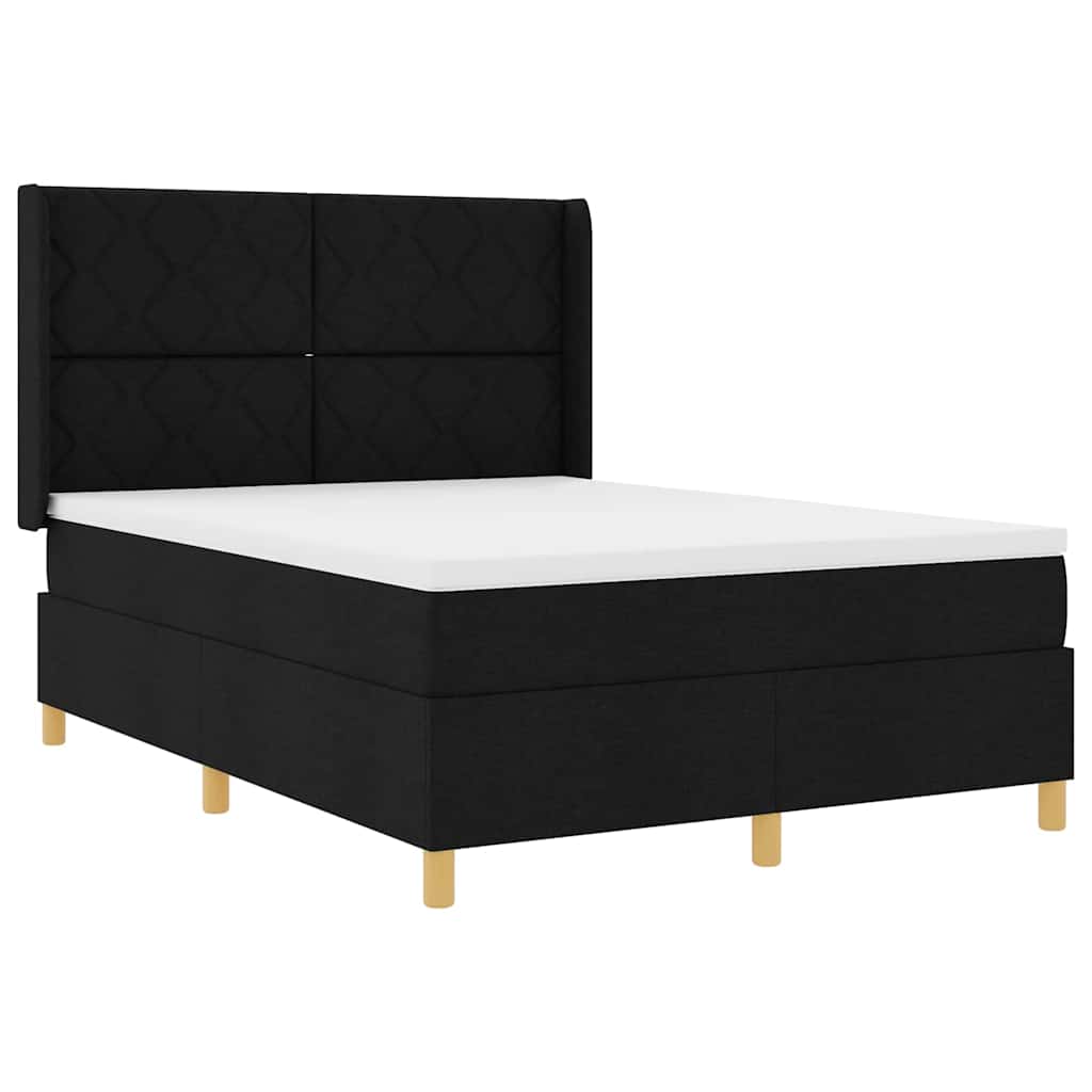 Box spring seng med LED-lysstrimler Sort 140 x 200 cm Stof