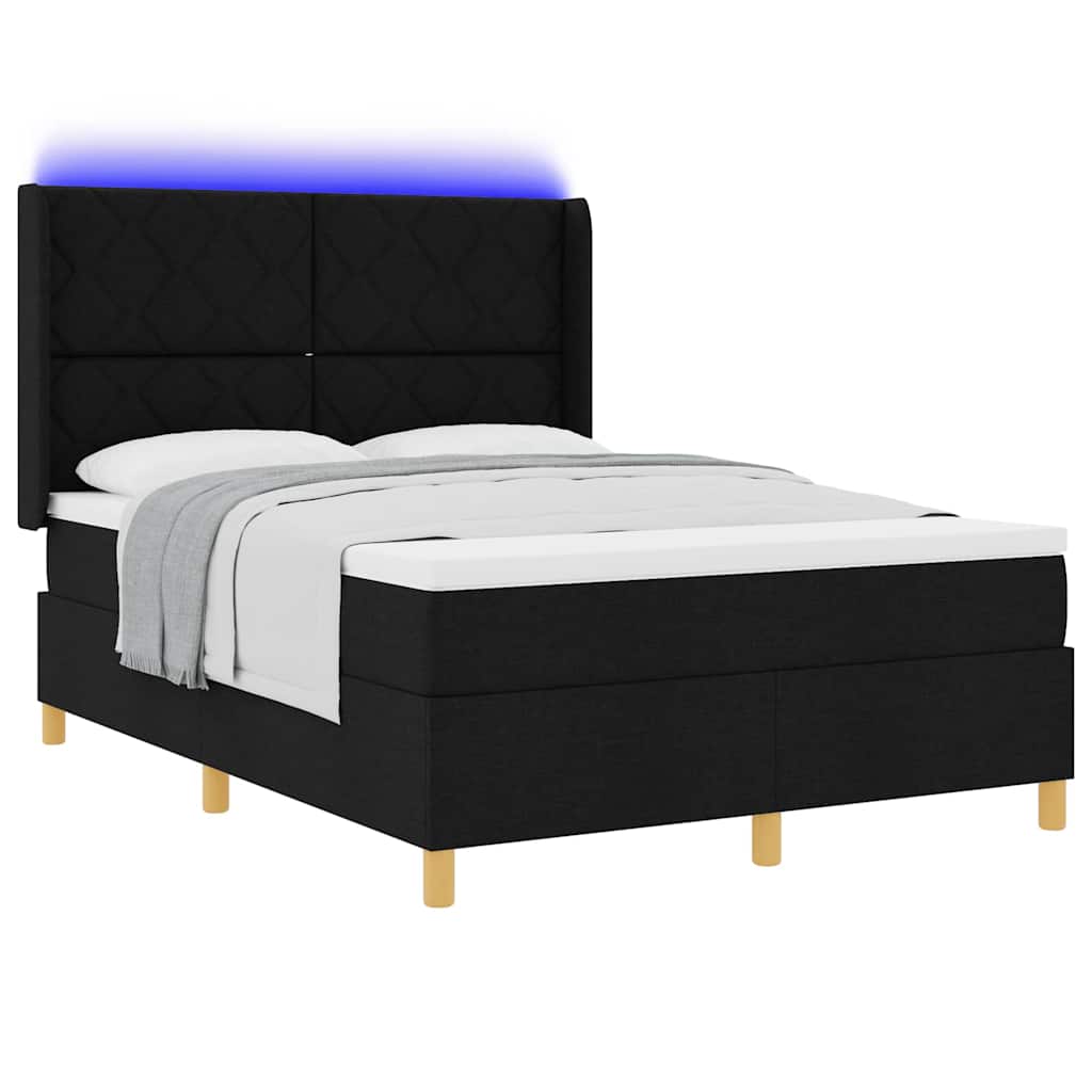 Box spring seng med LED-lysstrimler Sort 140 x 200 cm Stof