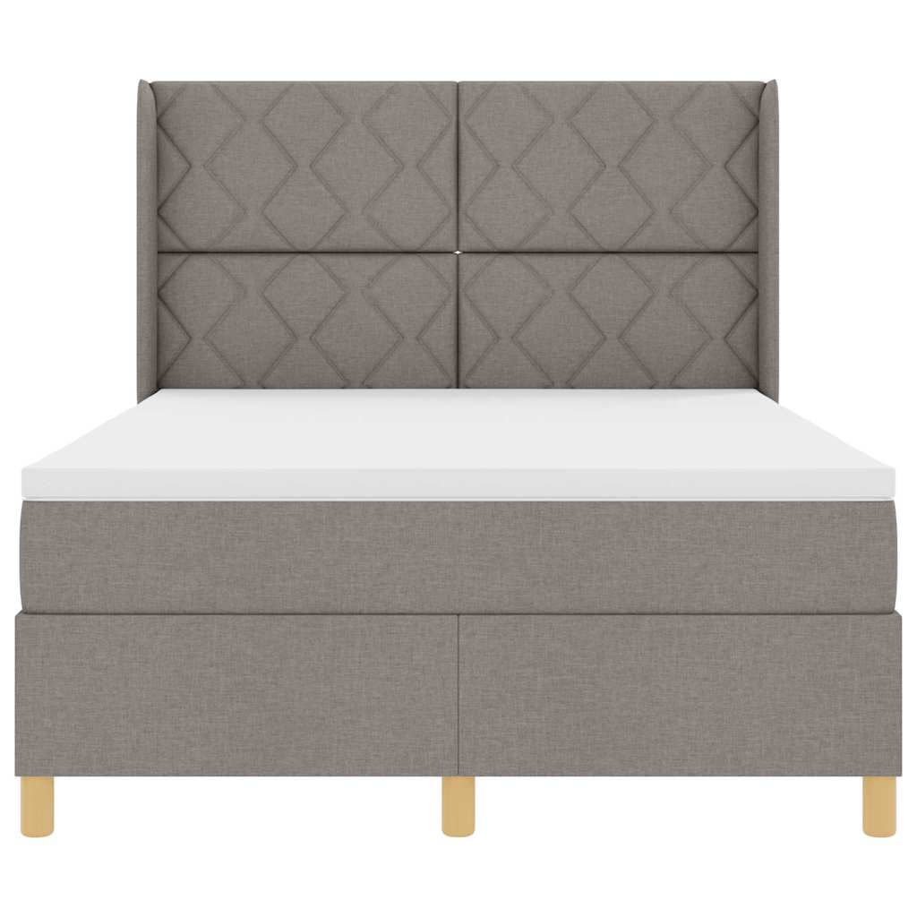 Box spring seng med LED-lysstrimler Gråbrun 140 x 200 cm Stof