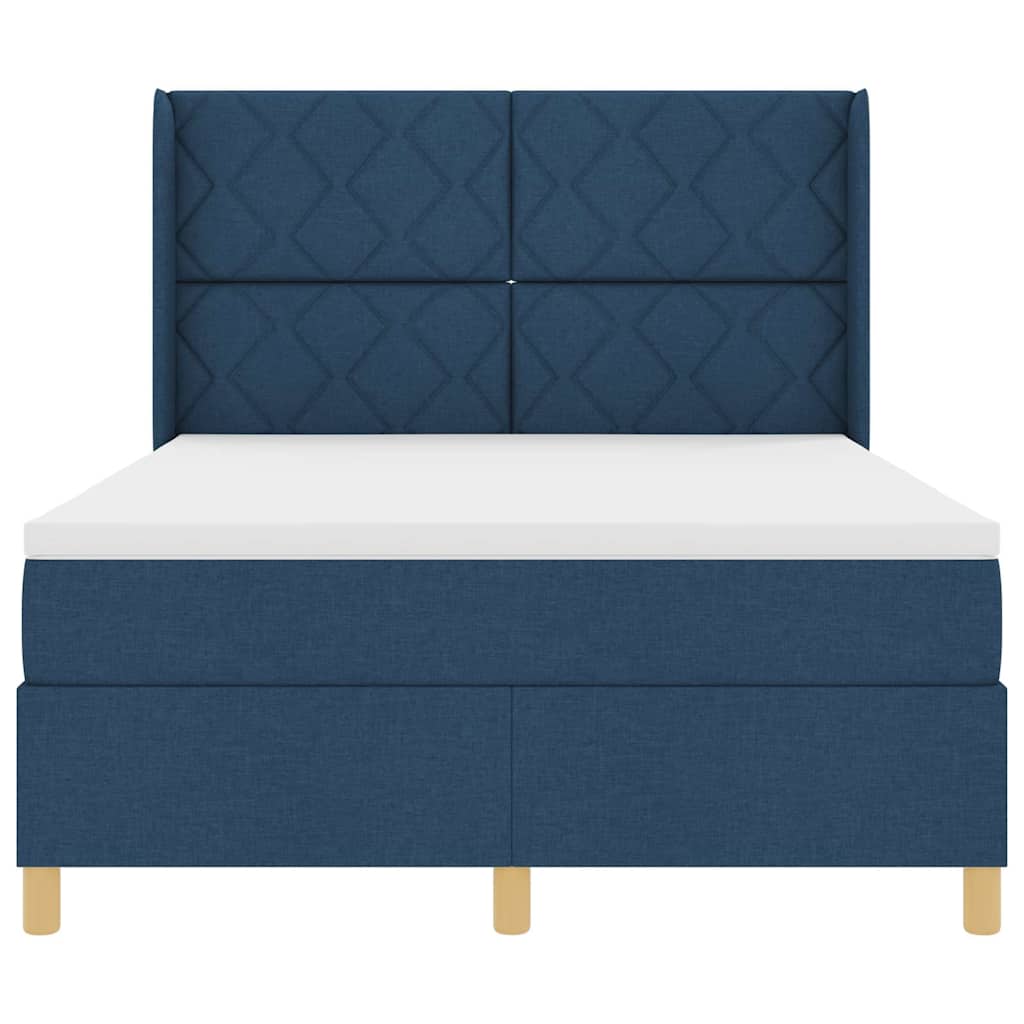 Box spring seng med LED-lysstrimler Blå 140 x 200 cm Stof