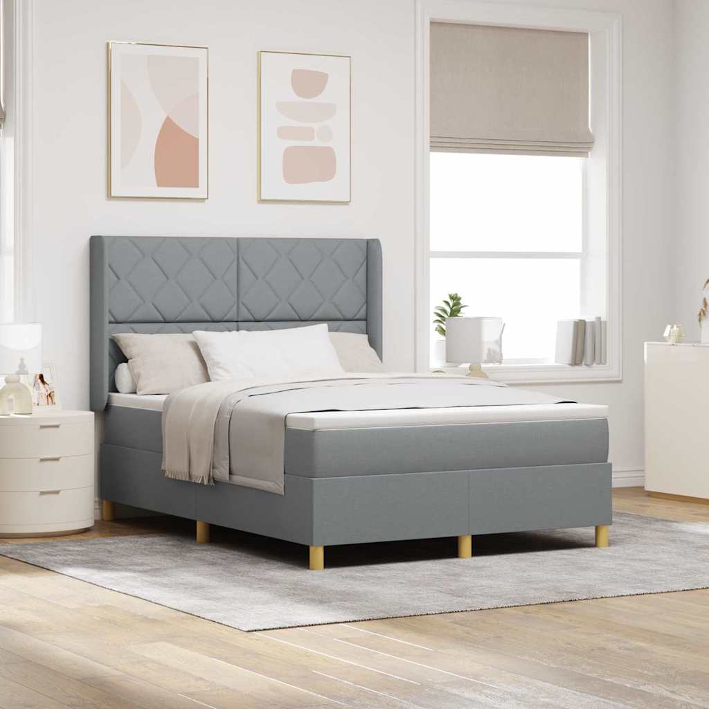 Box spring seng med LED-lysstrimler Lysegrå 160 x 200 cm Stof