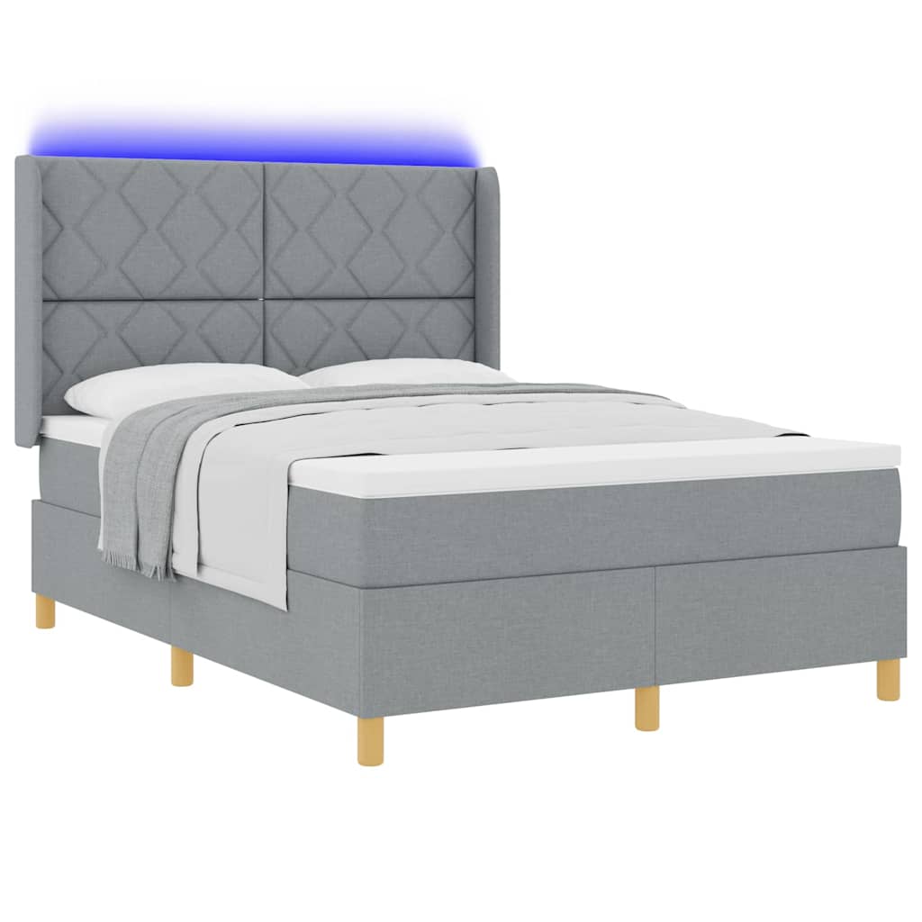 Box spring seng med LED-lysstrimler Lysegrå 160 x 200 cm Stof