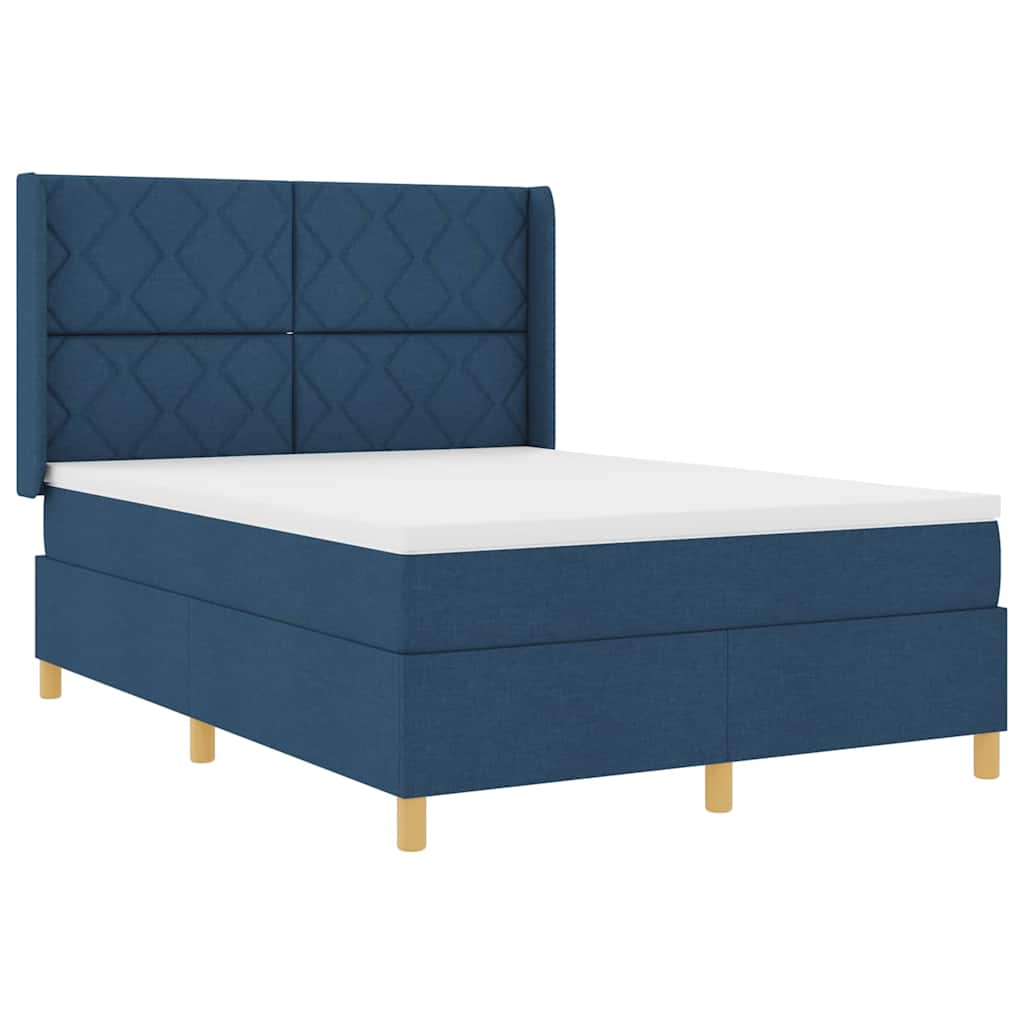 Box spring seng med LED-lysstrimler Blå 160 x 200 cm Stof