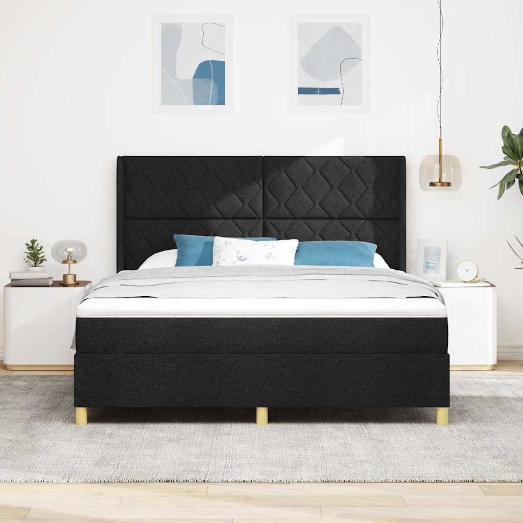 Box spring seng med LED-lysstrimler Sort 180 x 200 cm Stof
