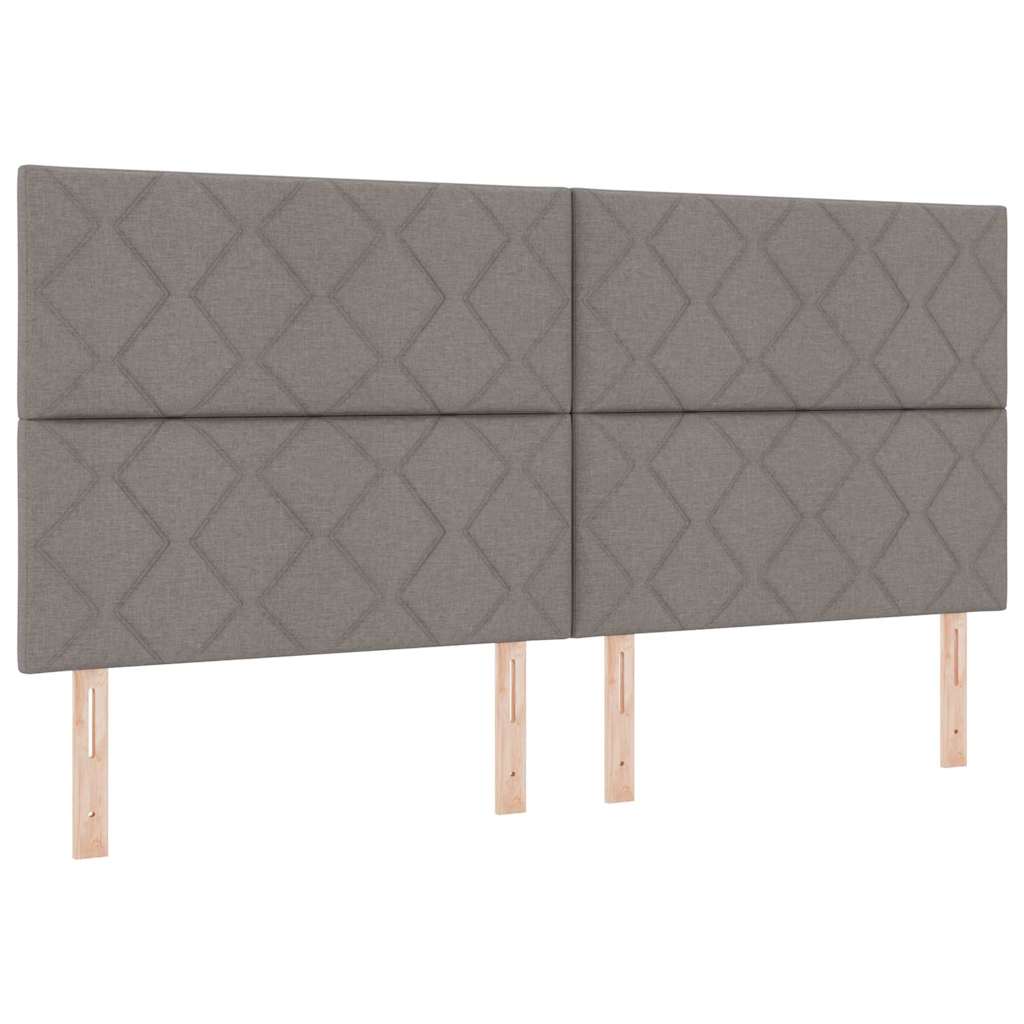 Box spring seng med LED-lysstrimler Gråbrun 200 x 200 cm Stof