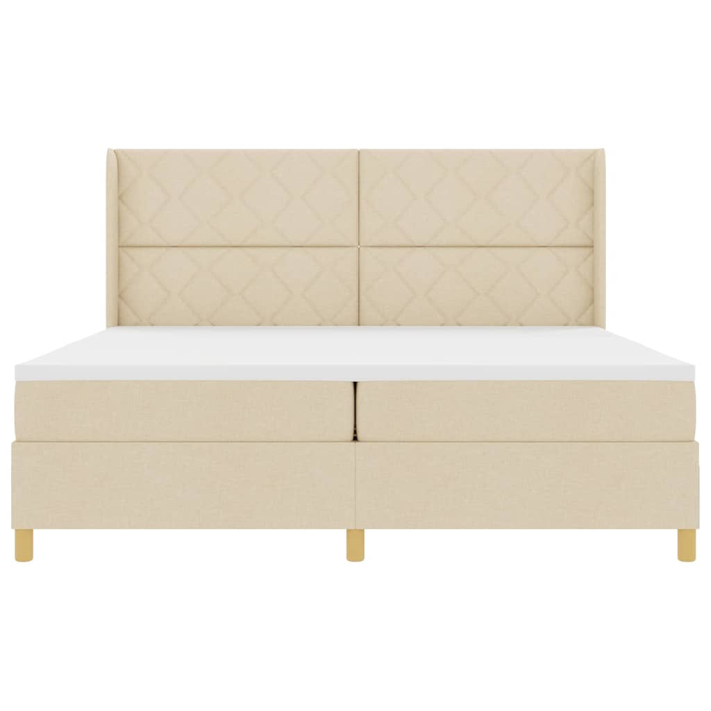 Box spring seng med LED-lysstrimler Creme 200 x 200 cm Stof