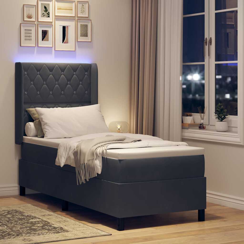 Box spring seng med madras med LED Mørkegrå 80 x 200 cm Fløjl