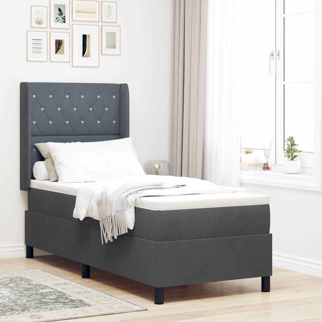 Box spring seng med madras med LED Mørkegrå 80 x 200 cm Fløjl