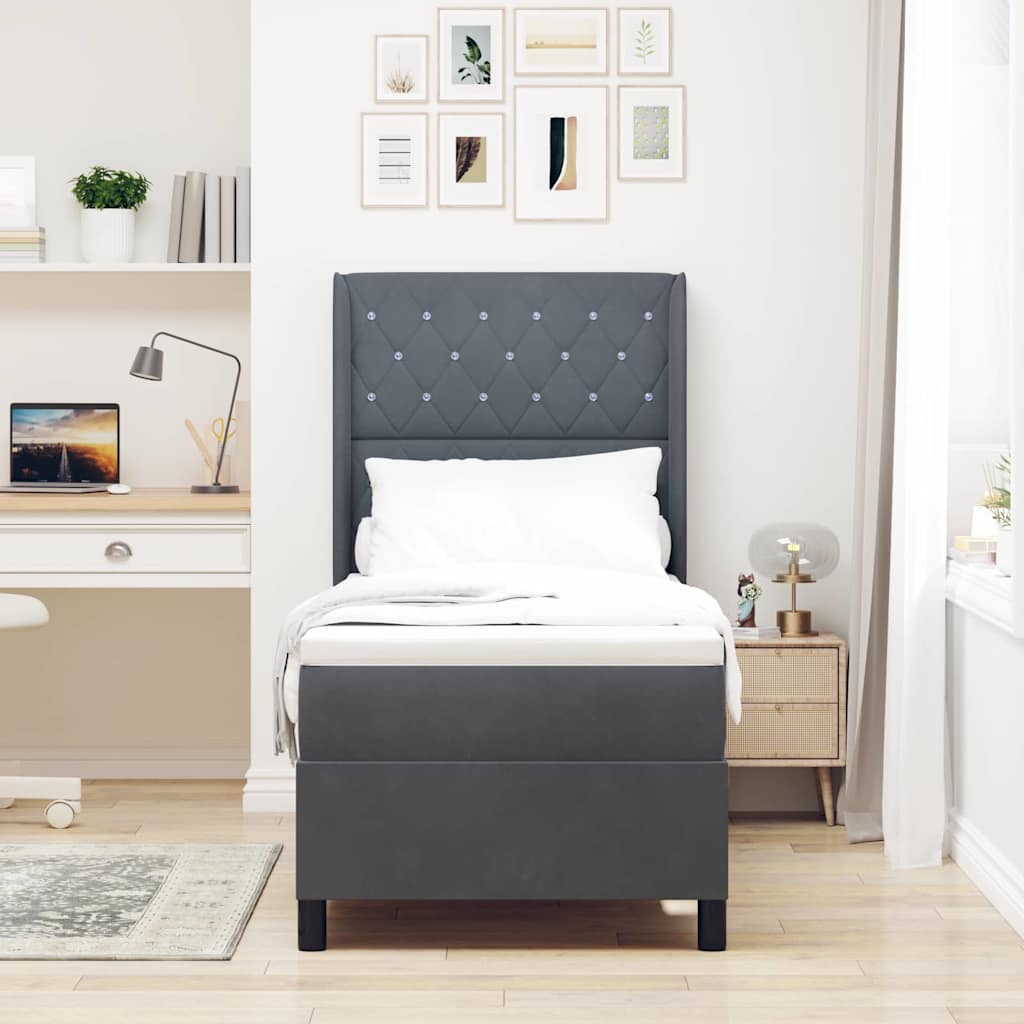 Box spring seng med madras med LED Mørkegrå 80 x 200 cm Fløjl