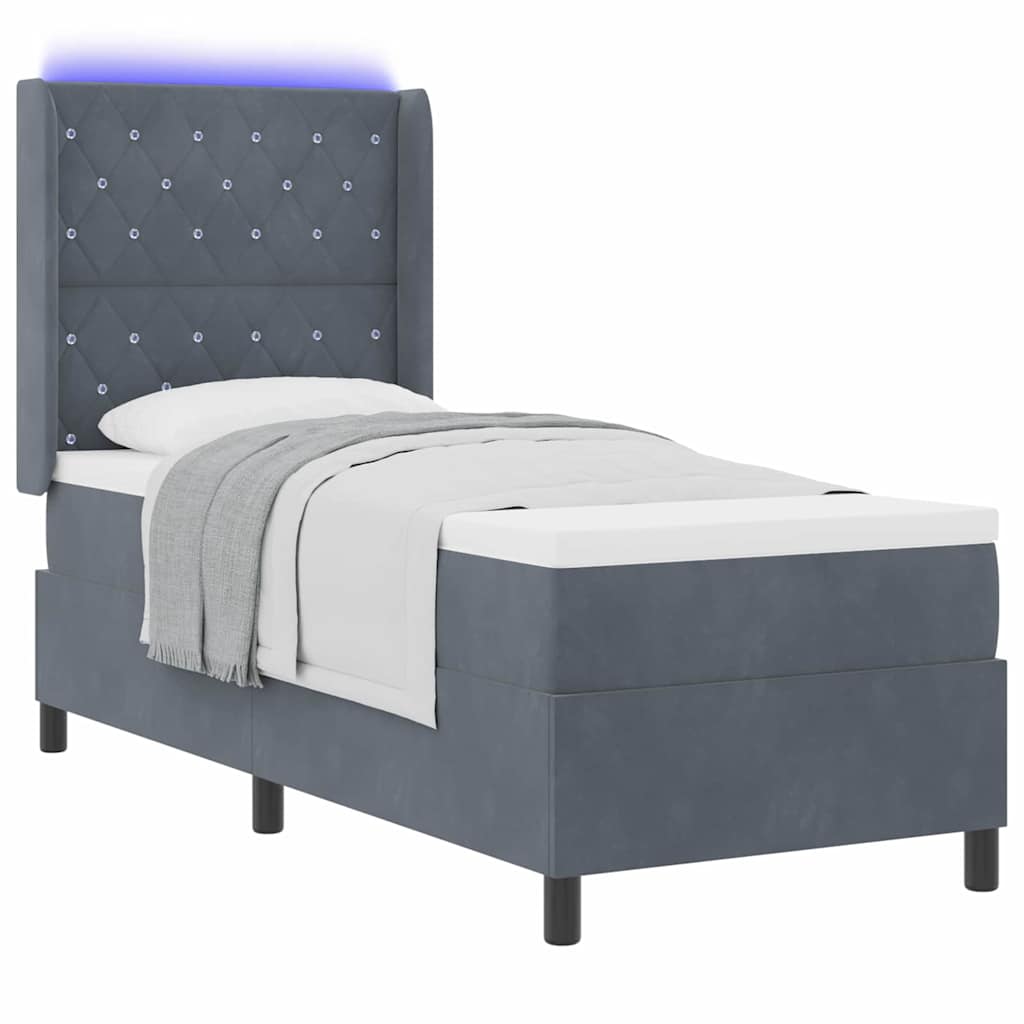 Box spring seng med madras med LED Mørkegrå 80 x 200 cm Fløjl