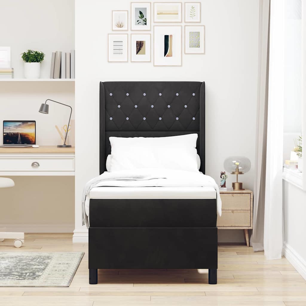 Box spring seng med madras med LED Sort 80 x 200 cm Fløjl