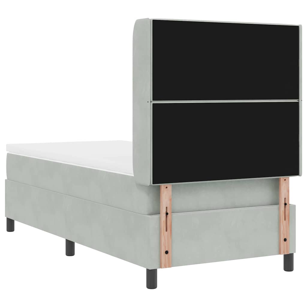 Box spring seng med madras med LED Lysegrå 90 x 190 cm Fløjl
