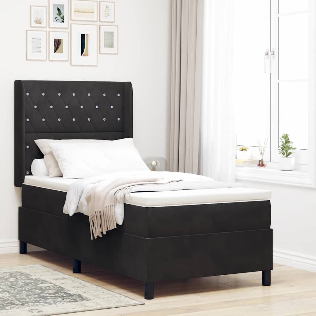 Box spring seng med madras med LED Sort 90 x 190 cm Fløjl