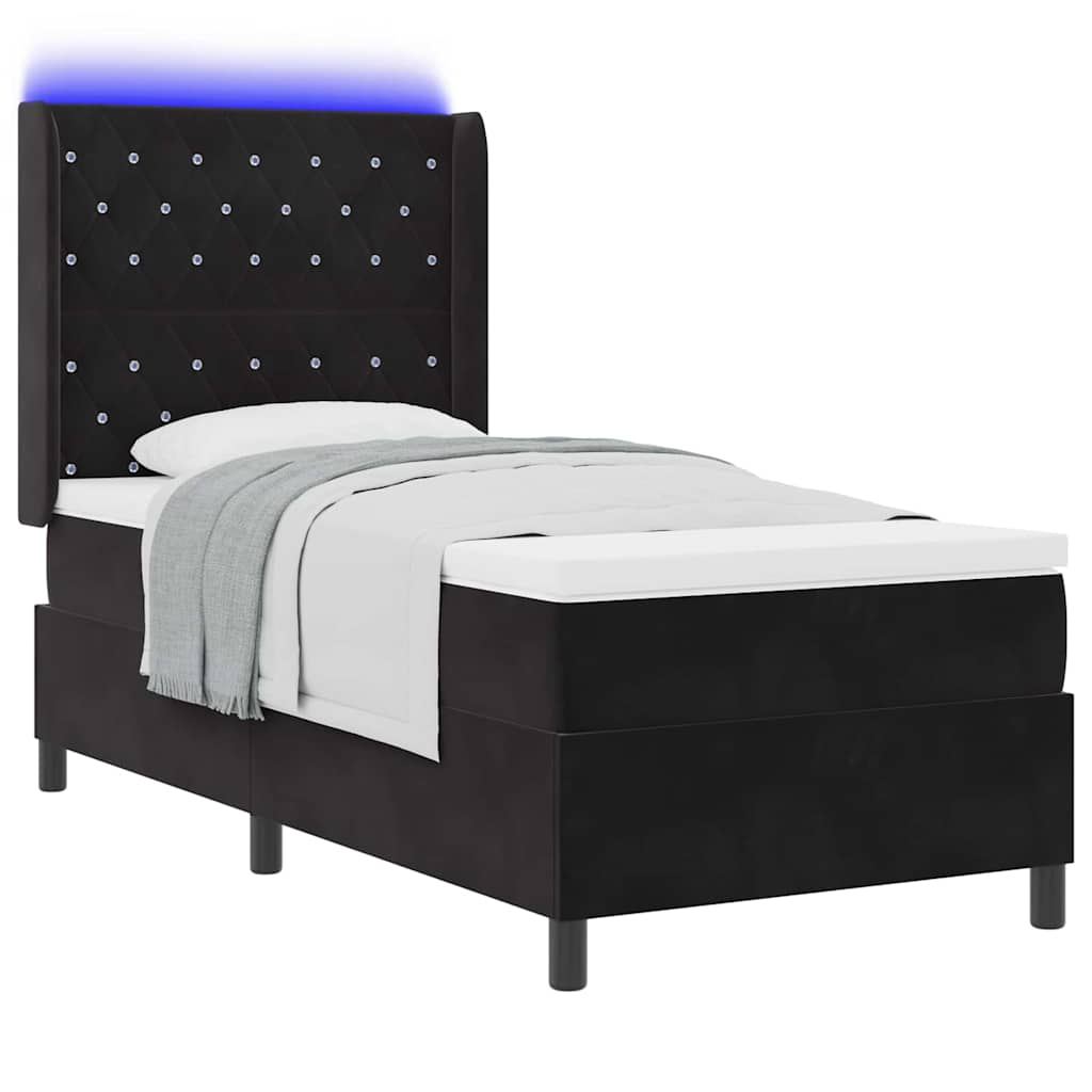 Box spring seng med madras med LED Sort 90 x 190 cm Fløjl