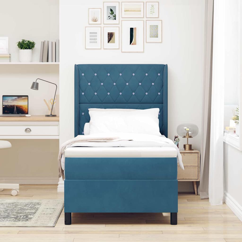 Box spring seng med madras med LED Blå 90 x 190 cm Fløjl
