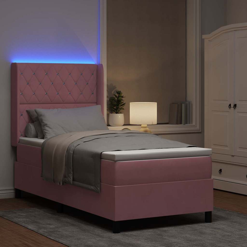 Box spring seng med madras med LED Lyserød 90 x 190 cm Fløjl