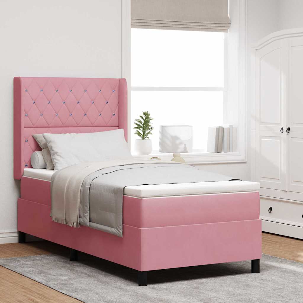 Box spring seng med madras med LED Lyserød 90 x 190 cm Fløjl