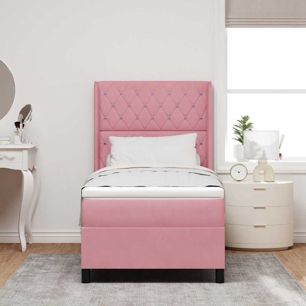 Box spring seng med madras med LED Lyserød 90 x 190 cm Fløjl
