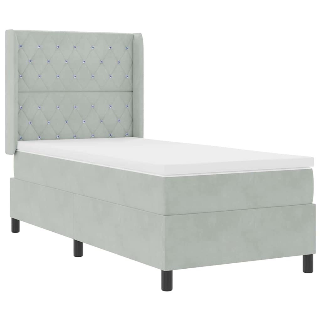 Box spring seng med madras med LED Lysegrå 90 x 200 cm Fløjl