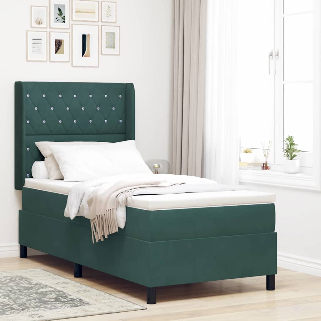 Box spring seng med madras med LED Mørkegrøn 90 x 200 cm Fløjl