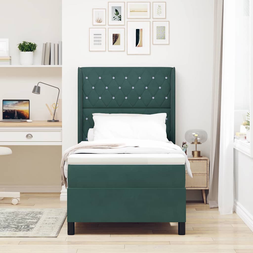 Box spring seng med madras med LED Mørkegrøn 90 x 200 cm Fløjl