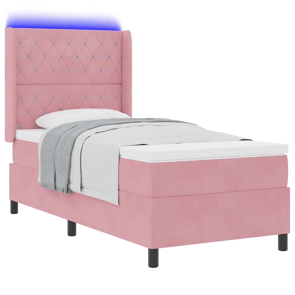Box spring seng med madras med LED Lyserød 90 x 200 cm Fløjl