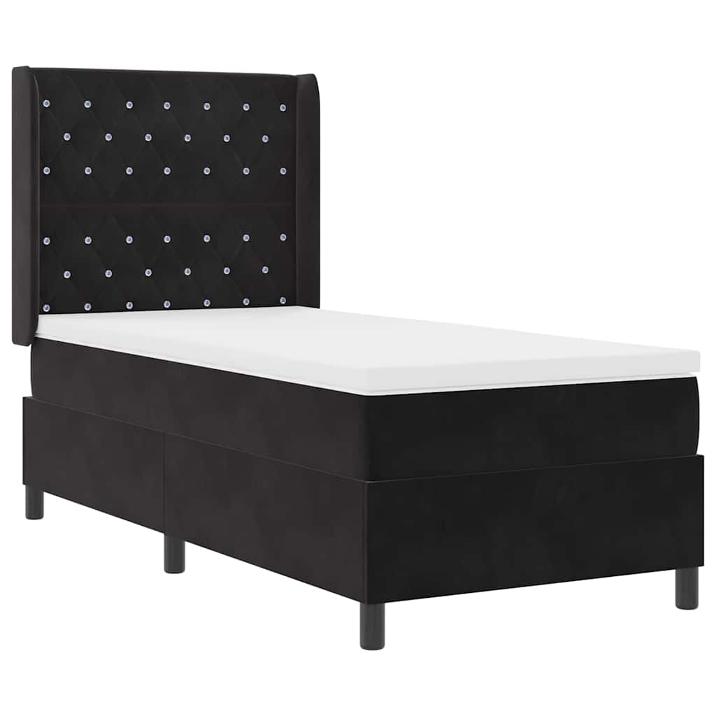 Box spring seng med madras med LED Sort 100 x 200 cm Fløjl