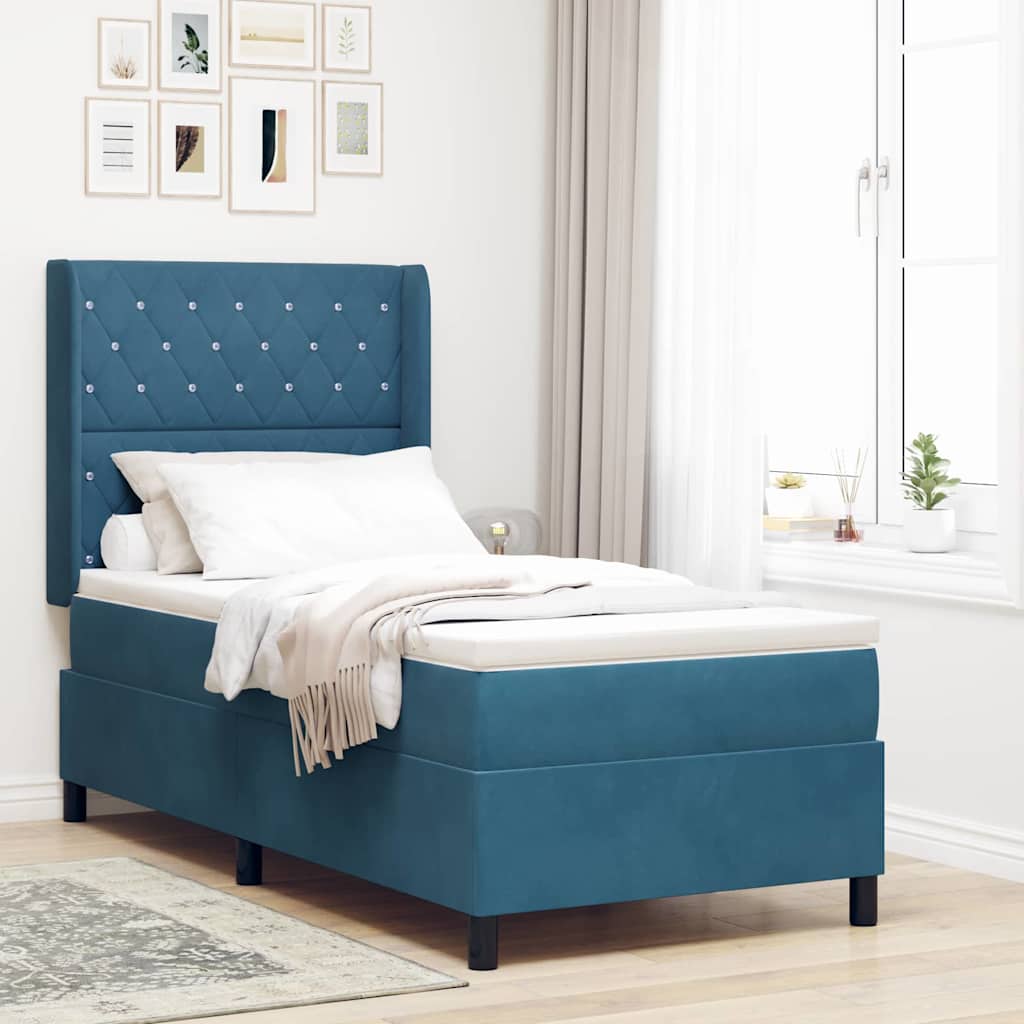 Box spring seng med madras med LED Blå 100 x 200 cm Fløjl