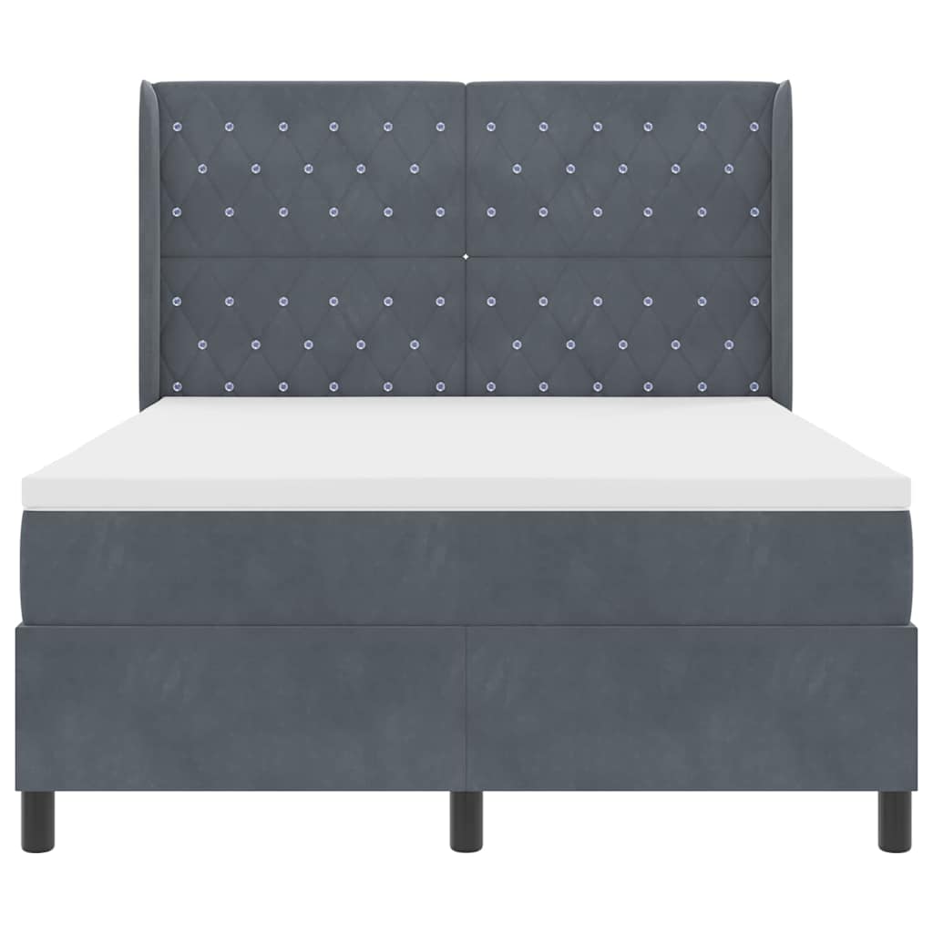 Box spring seng med LED-lysstrimler Mørkegrå 140 x 190 cm Fløjl
