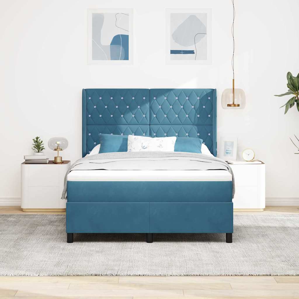 Box spring seng med LED-lysstrimler Blå 140 x 190 cm Fløjl
