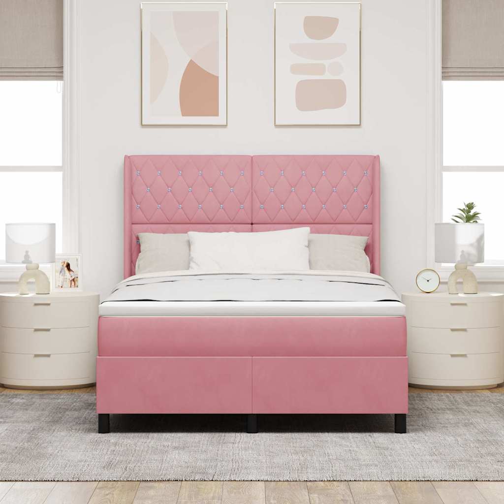 Box spring seng med LED-lysstrimler Lyserød 140 x 190 cm Fløjl