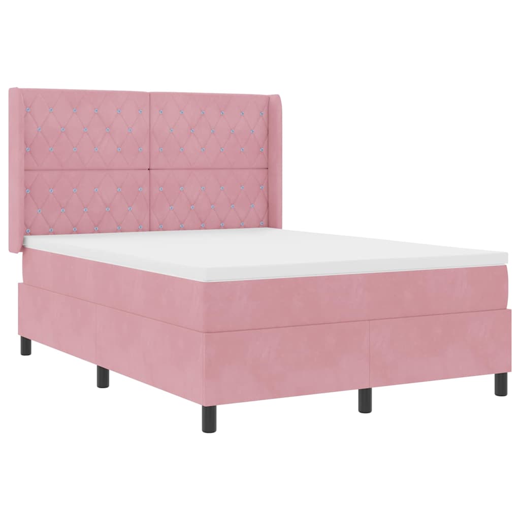 Box spring seng med LED-lysstrimler Lyserød 140 x 190 cm Fløjl