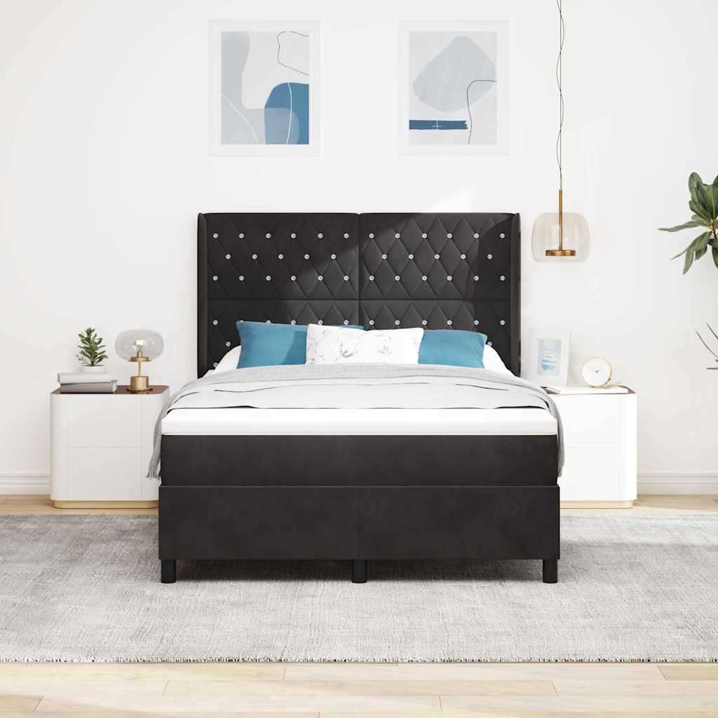 Box spring seng med LED-lysstrimler Sort 140 x 200 cm Fløjl