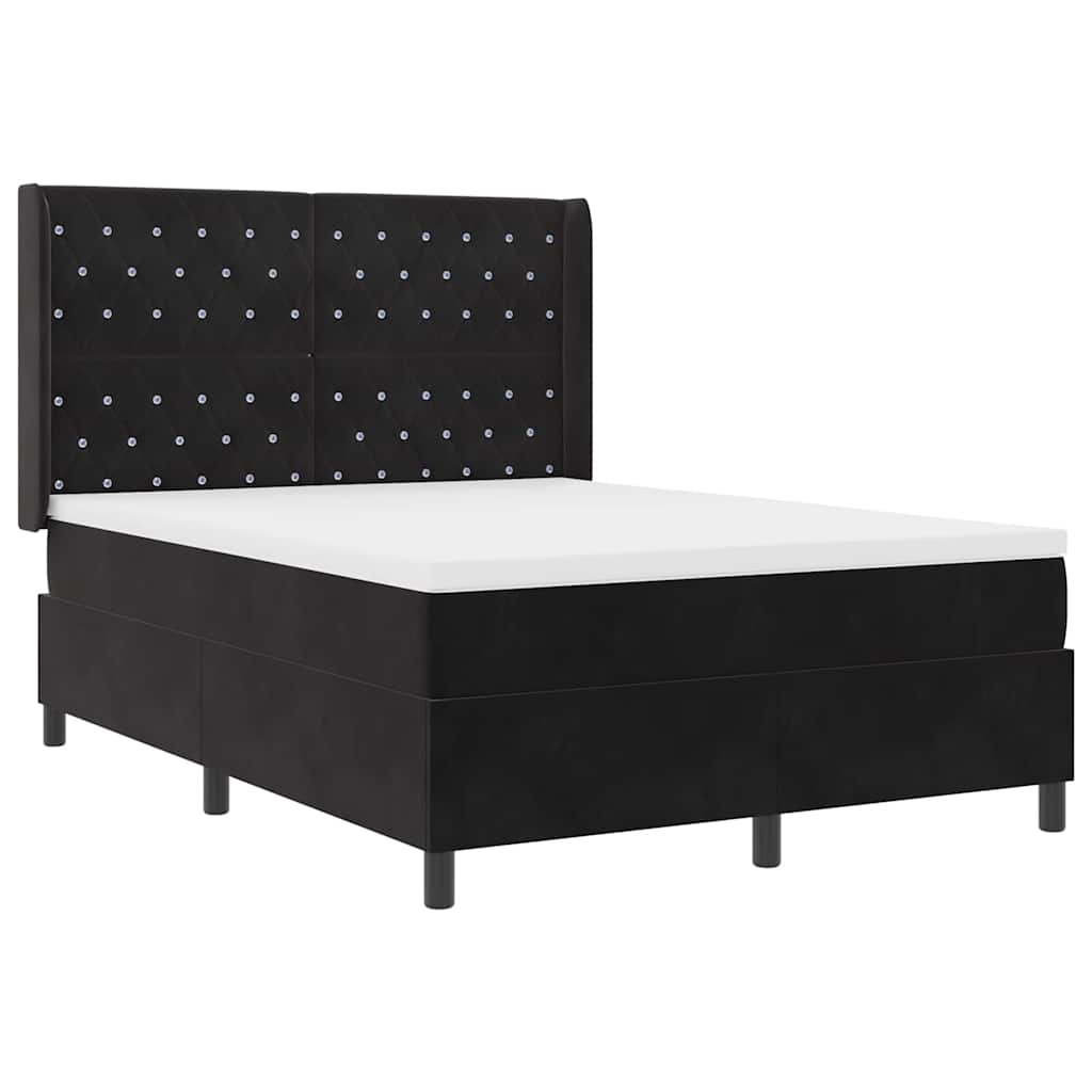Box spring seng med LED-lysstrimler Sort 140 x 200 cm Fløjl