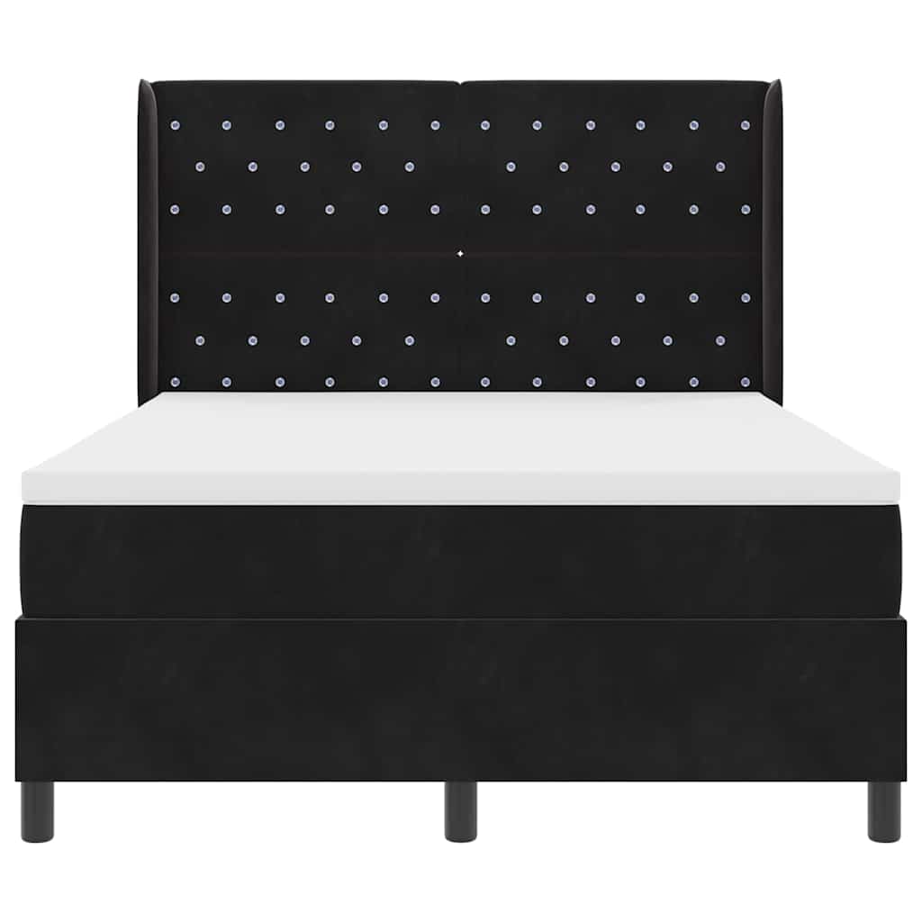 Box spring seng med LED-lysstrimler Sort 140 x 200 cm Fløjl