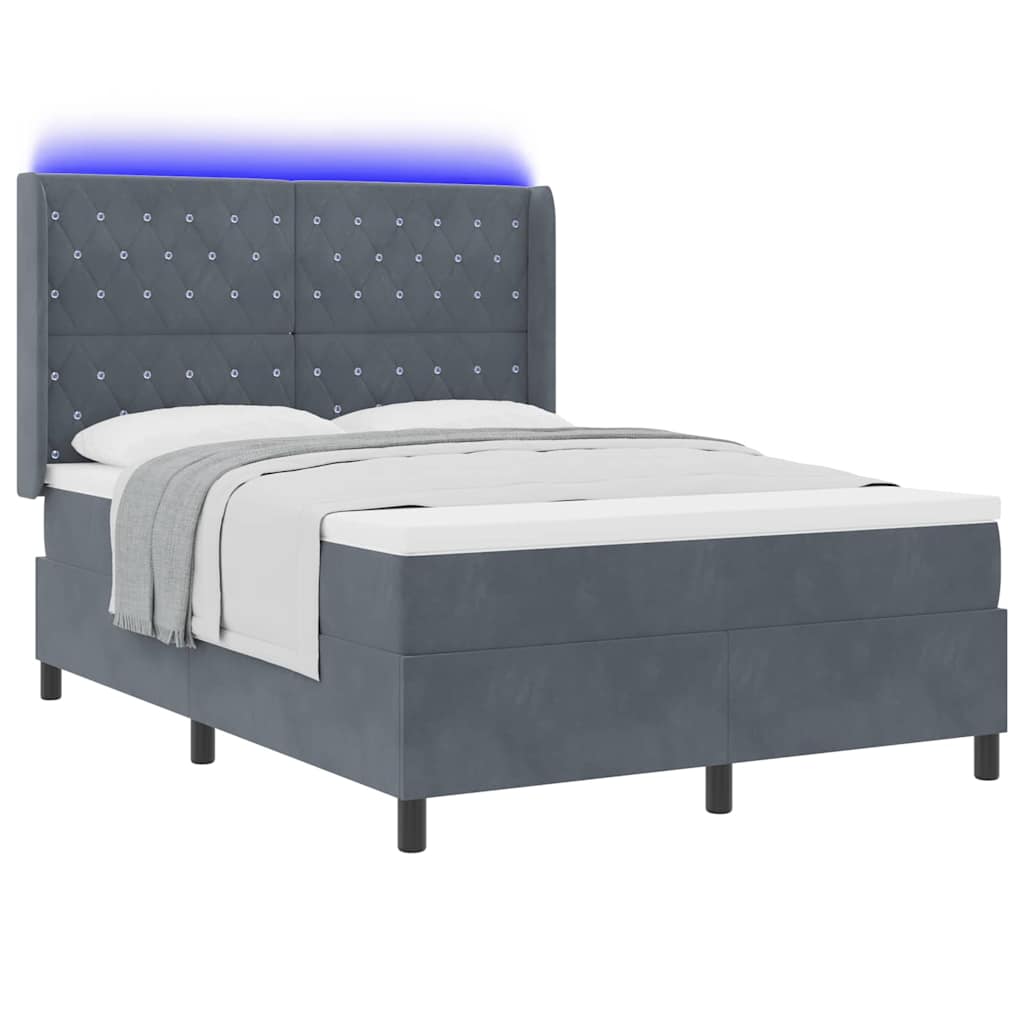 Box spring seng med madras med LED Mørkegrå 160 x 200 cm Fløjl