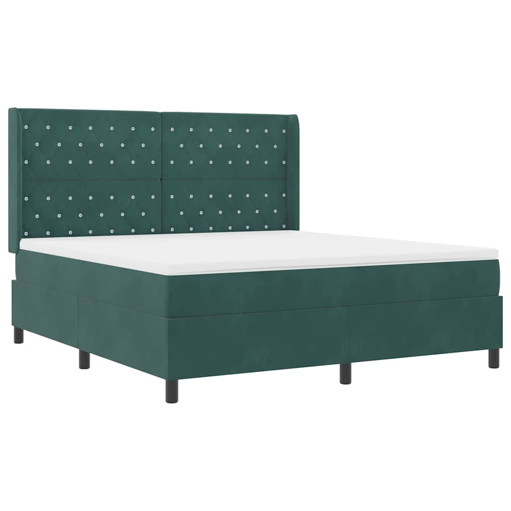 Box spring seng med madras med LED Mørkegrøn 180 x 200 cm Fløjl