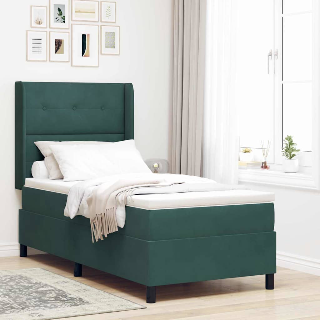Box spring seng med LED-lysstrimler Mørkegrøn 80 x 200 cm Fløjl