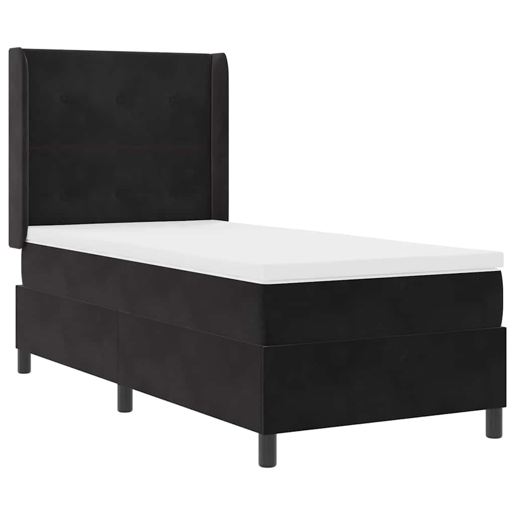 Box spring seng med LED-lysstrimler Sort 90 x 200 cm Fløjl