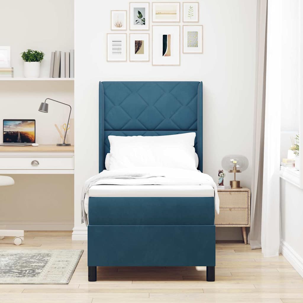 Box spring seng med LED-lysstrimler Blå 80 x 200 cm Fløjl