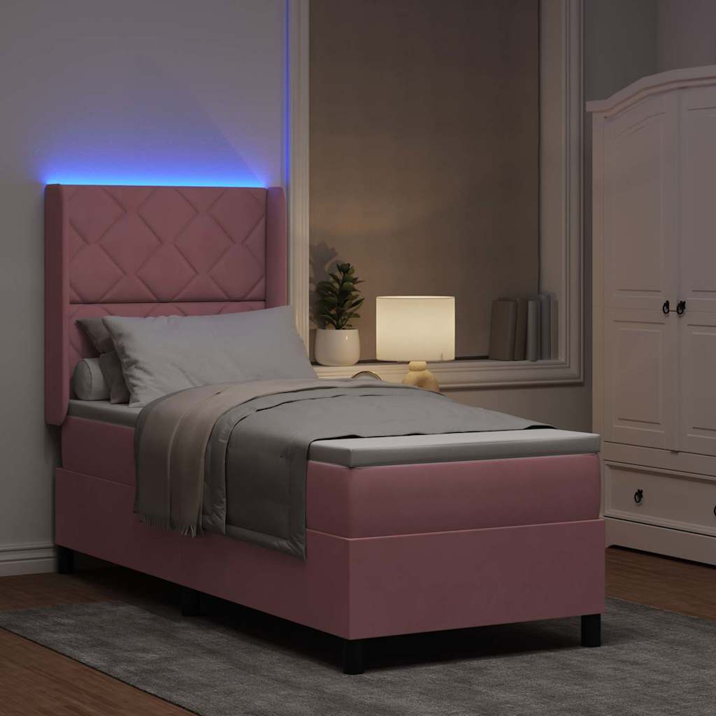 Box spring seng med LED-lysstrimler Lyserød 80 x 200 cm Fløjl