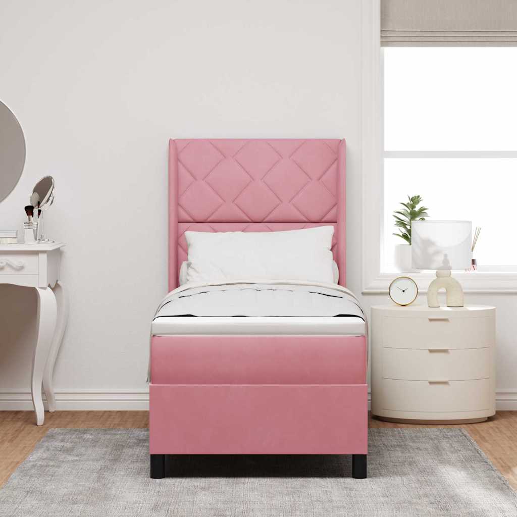 Box spring seng med LED-lysstrimler Lyserød 80 x 200 cm Fløjl