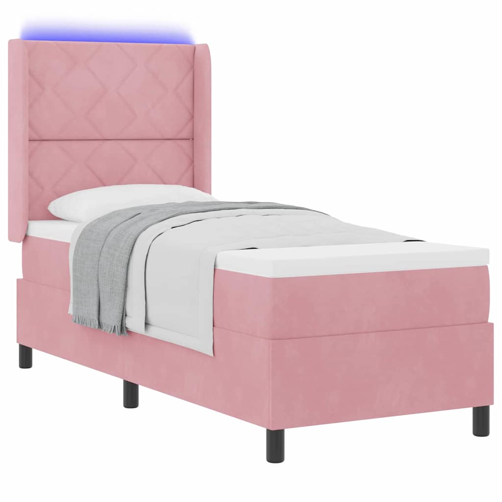 Box spring seng med LED-lysstrimler Lyserød 80 x 200 cm Fløjl