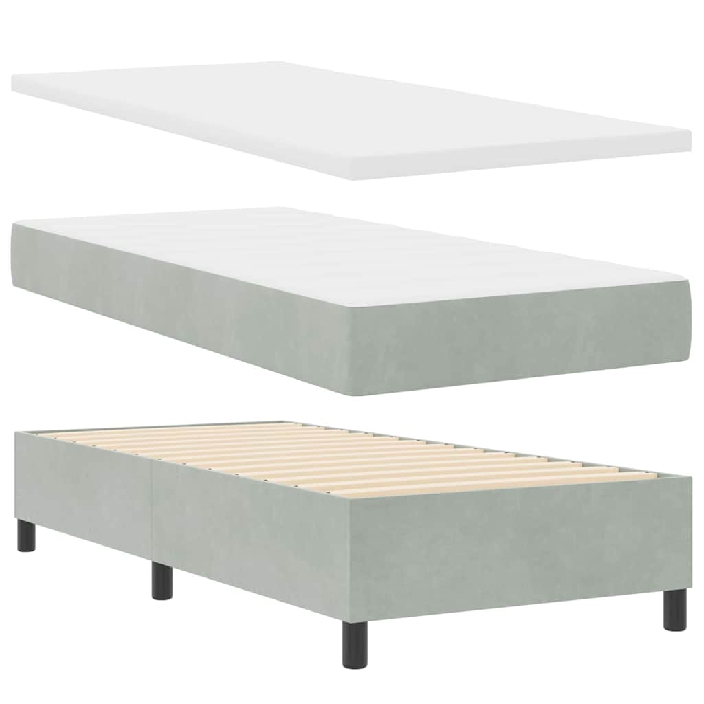 Box spring seng med LED-lysstrimler Lysegrå 90 x 190 cm Fløjl