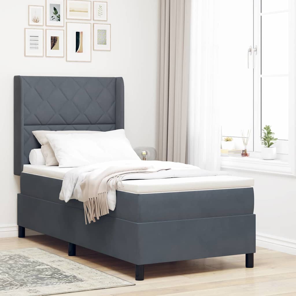 Box spring seng med LED-lysstrimler Mørkegrå 90 x 190 cm Fløjl
