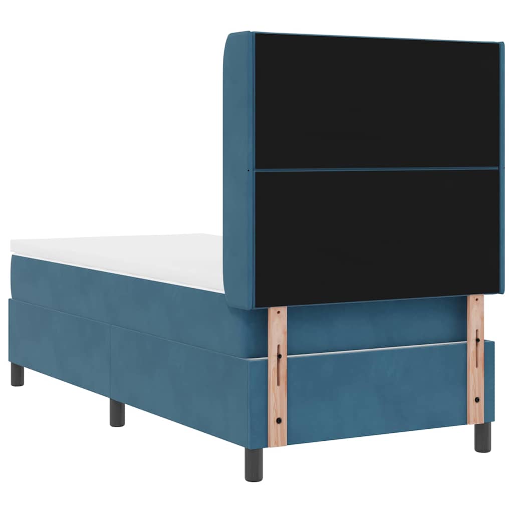 Box spring seng med LED-lysstrimler Blå 90 x 190 cm Fløjl