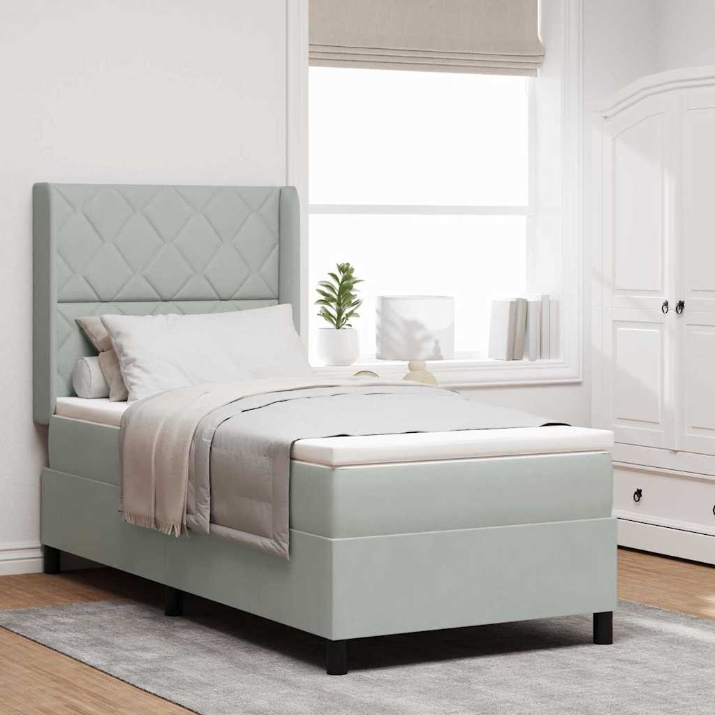 Box spring seng med LED-lysstrimler Lysegrå 90 x 200 cm Fløjl