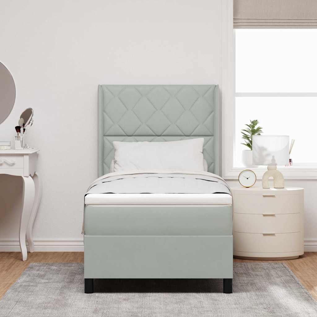Box spring seng med LED-lysstrimler Lysegrå 90 x 200 cm Fløjl